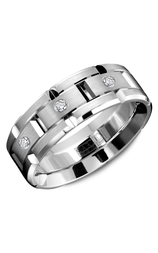 18K White Gold Gents Round Diamond Wedding Band