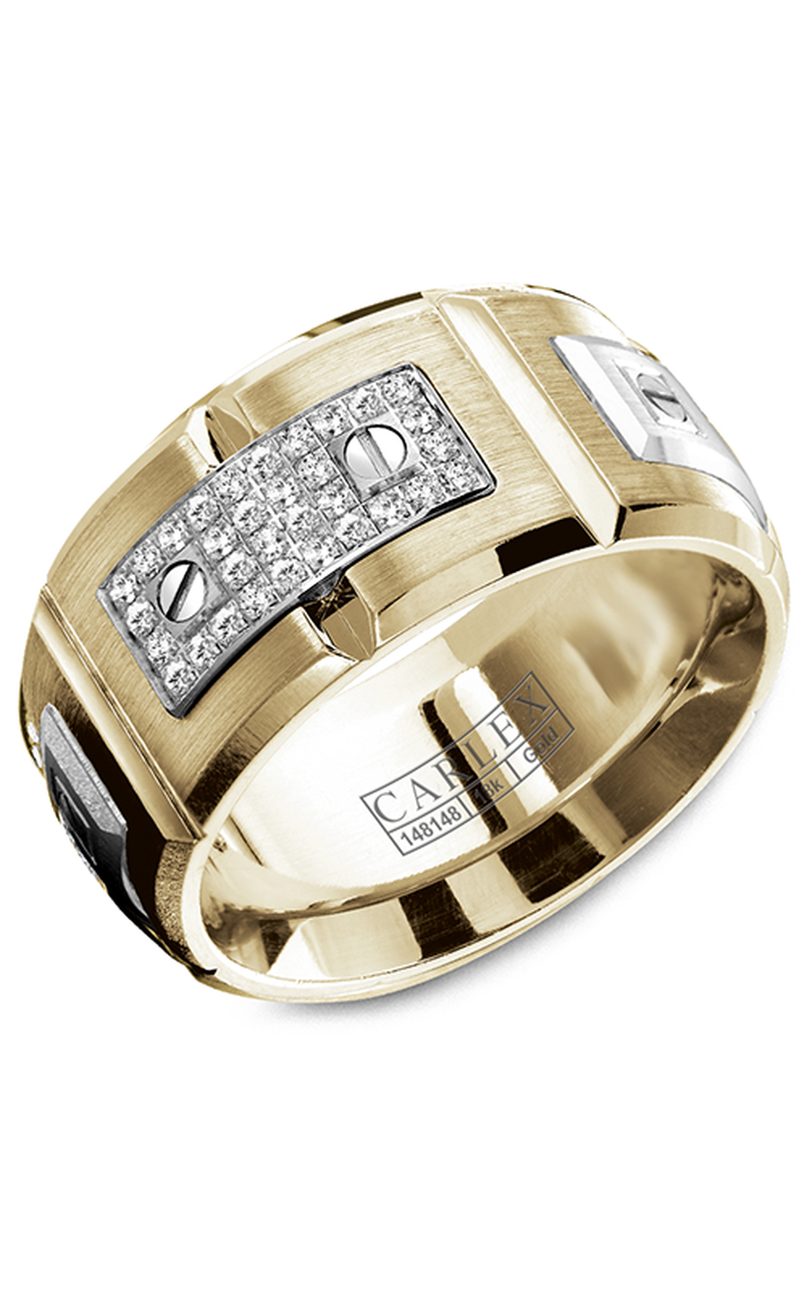 14K White Gold and 14K Yellow Gold Gents Round Wedding Band