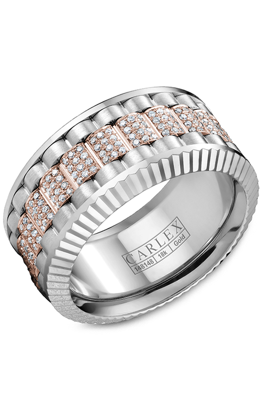 14K Rose Gold and 14K White Gold Gents Round Wedding Band