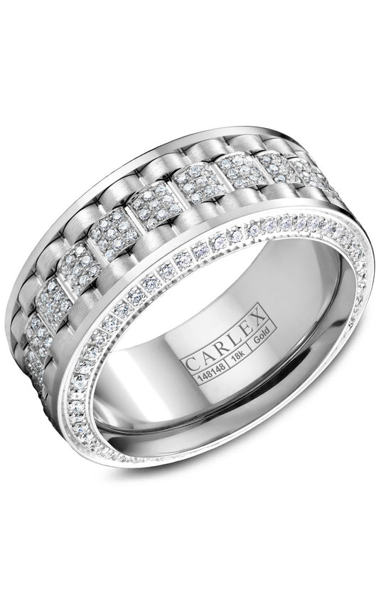 18K White Gold Gents Round Diamond Wedding Band
