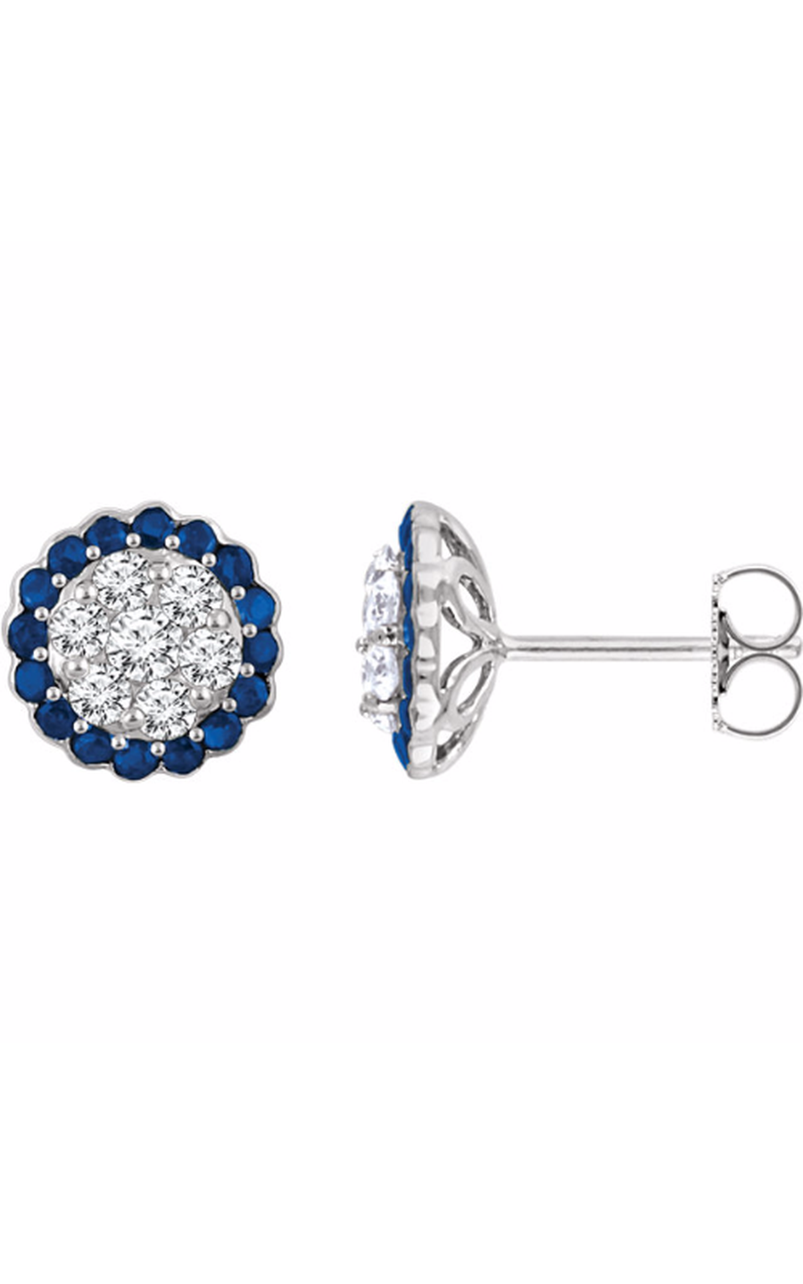14K White Natural Blue Sapphire and 5/8 CTW Natural Diamond Earrings