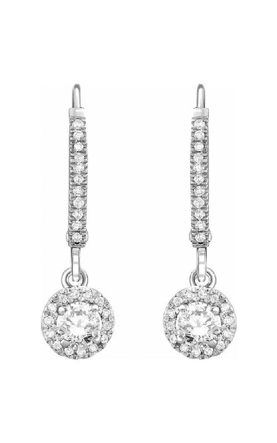 14K White Gold Diamond, Halo, and Drop Earring