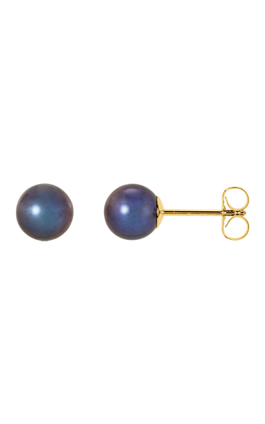 14K Yellow Panache Cultured Black Freshwater Pearl Stud Earrings