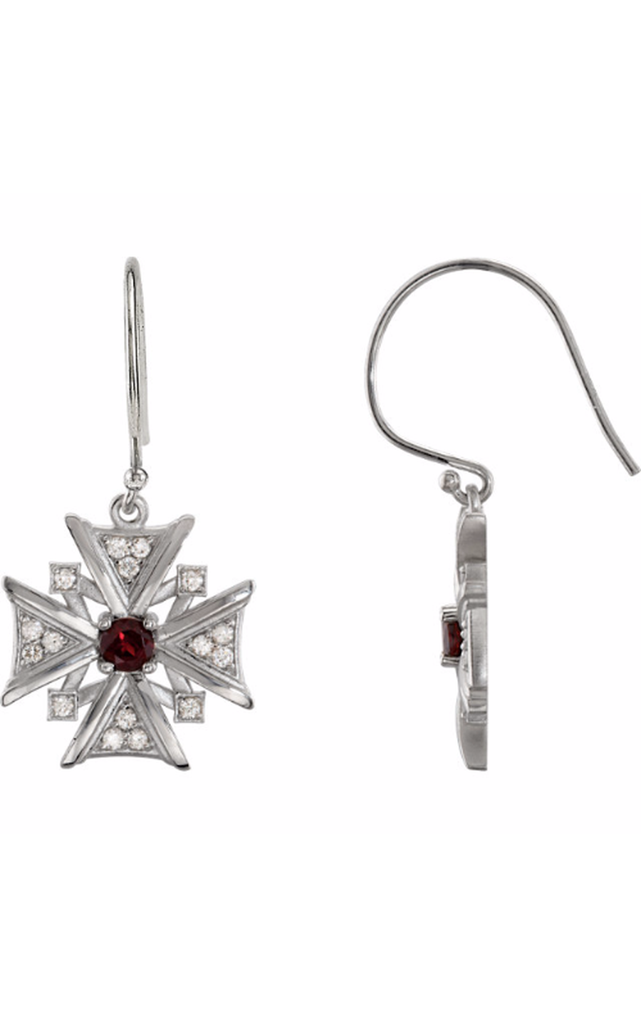 14K White Gold Diamond, Gemstone, and Drop Earring