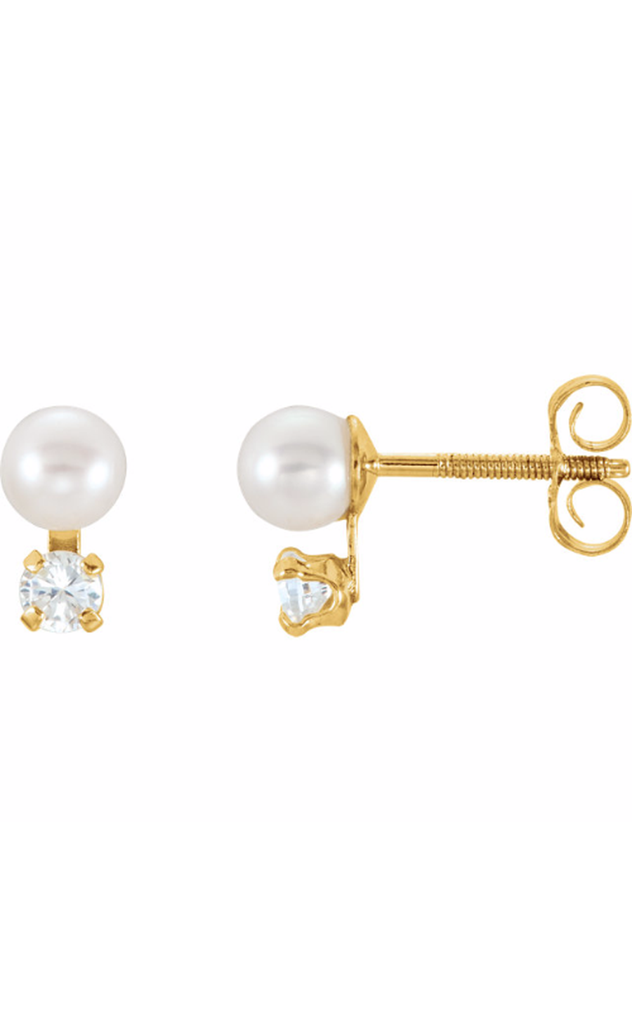14K Yellow Gold Pearl and Stud Earring
