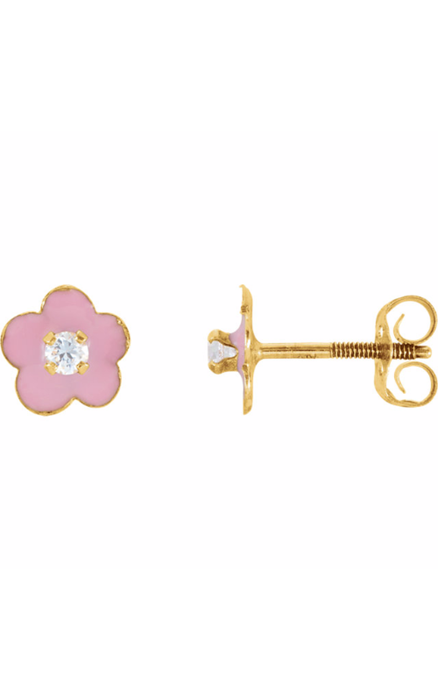 14K Yellow Gold Enamel, Gemstone, and Stud Earring