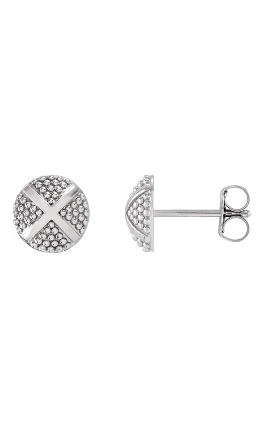 14K White Granulated X Stud Earrings