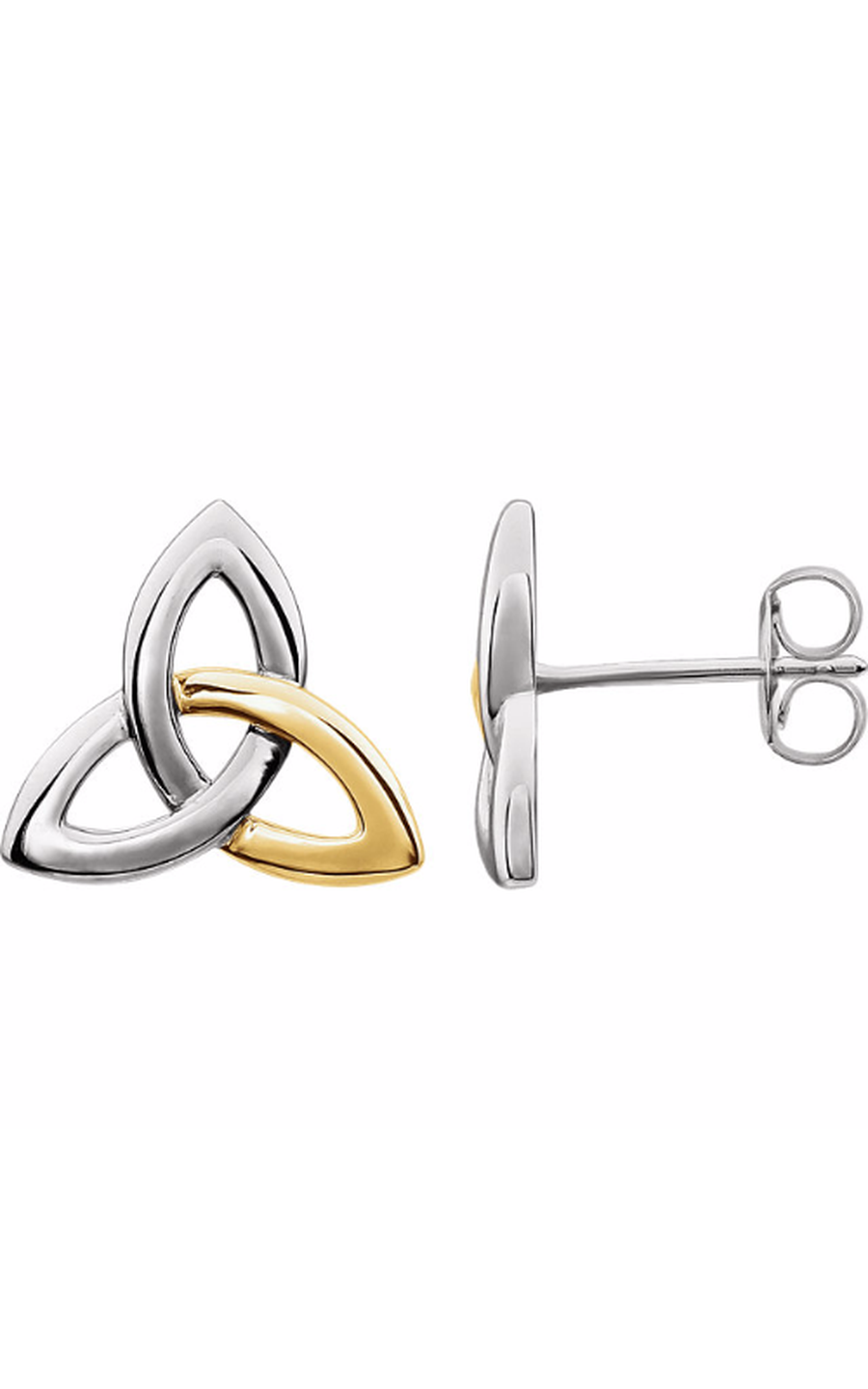 14K White/Yellow Celtic-Inspired Trinity Earrings