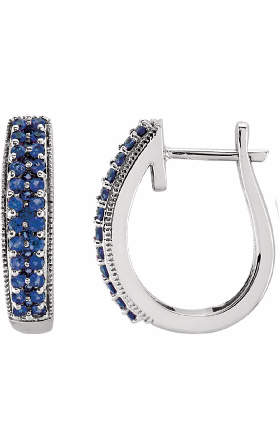 14K White Natural Blue Sapphire 18.5 mm Hoop Earrings