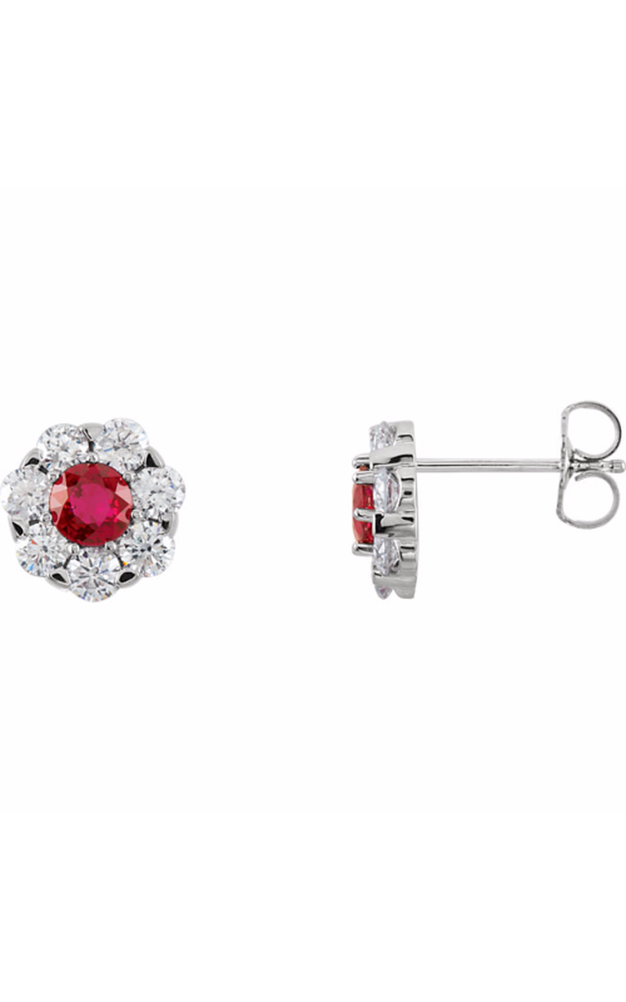 14K White Natural Ruby and 1 1/8 CTW Natural Diamond Cluster Earrings