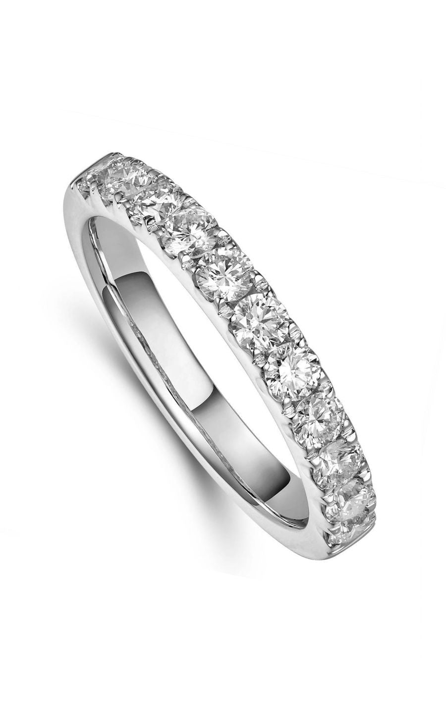 14K White Gold Diamond Band, 11 Round Diamonds