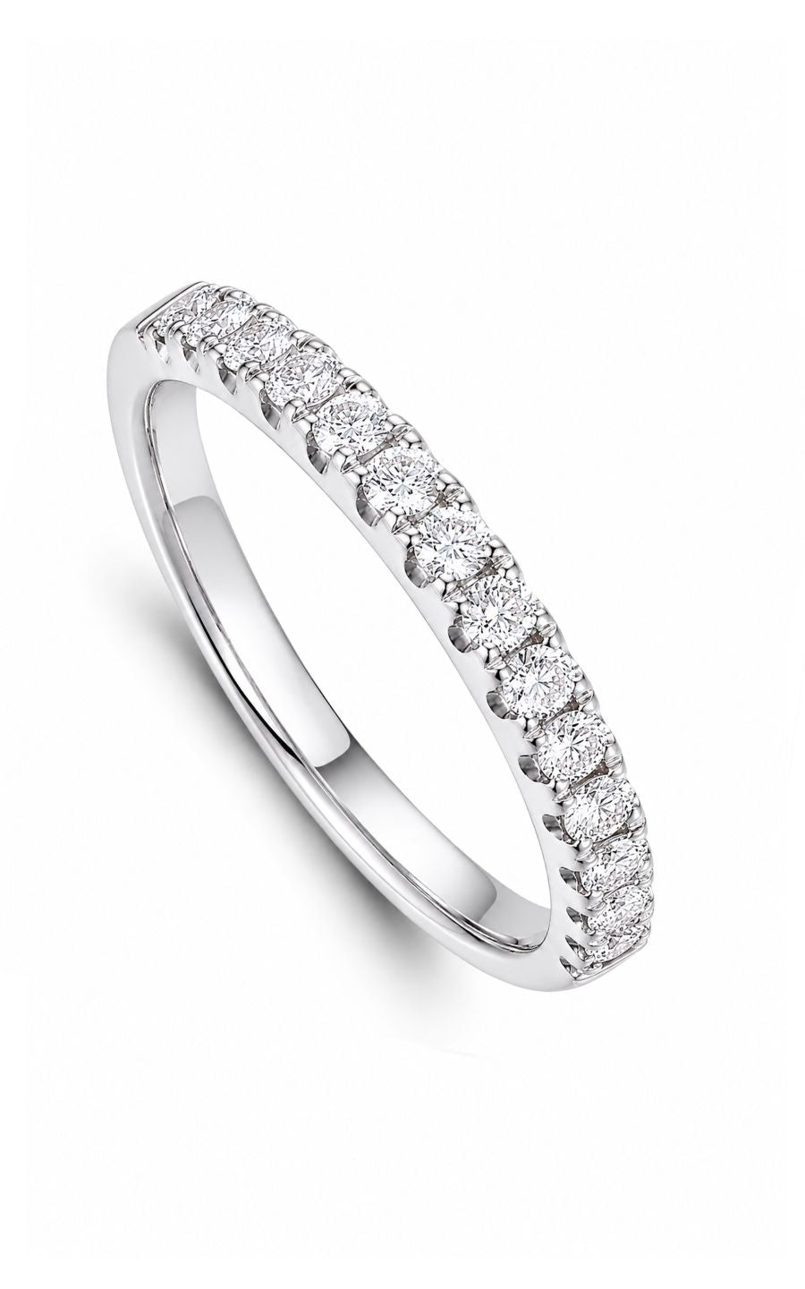 18K White Gold Diamond Band, 15 Round Diamonds