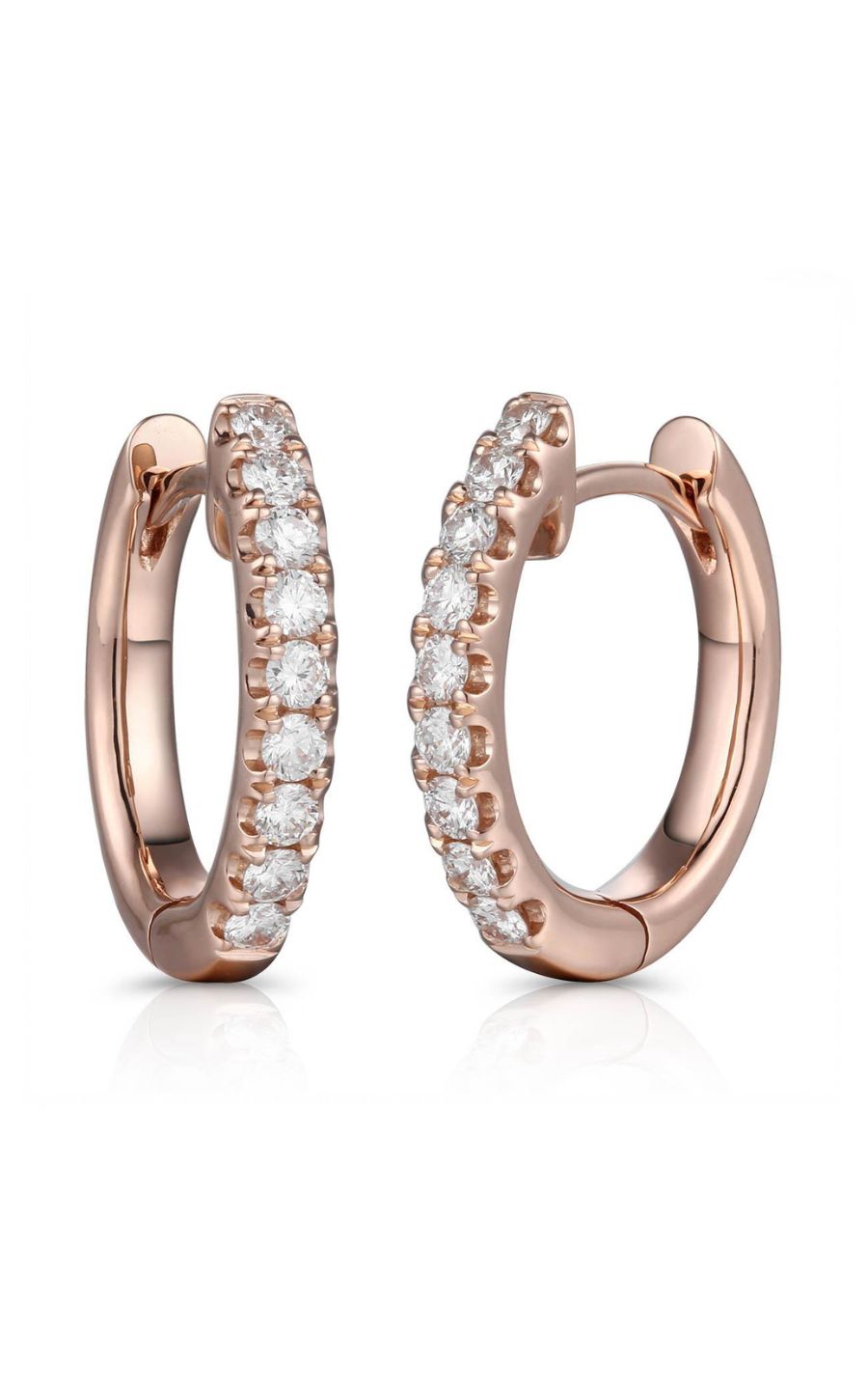 18K Rose Gold Diamond Hoop Earrings