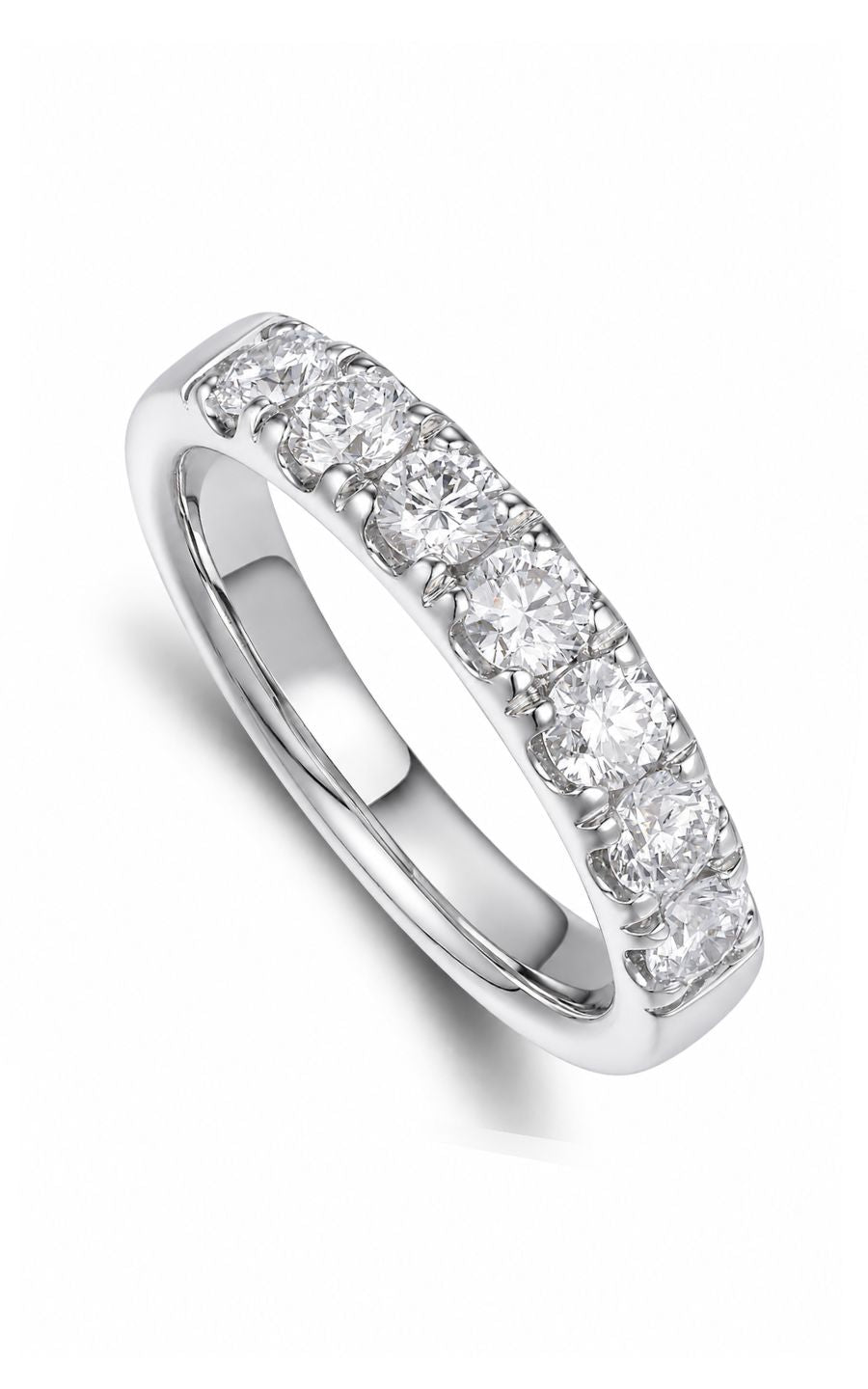 14K White Gold Diamond Band, 7 Round Diamonds