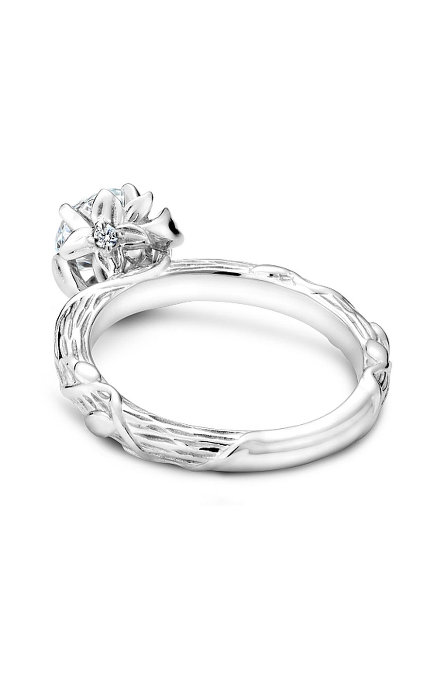 14K White Gold Floral Solitaire Round Engagement Ring