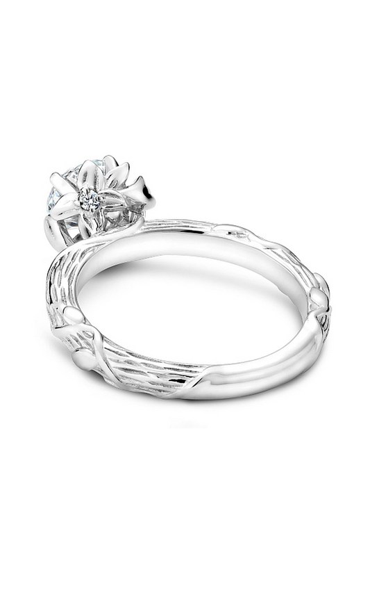 14K White Gold Floral Solitaire Round Engagement Ring