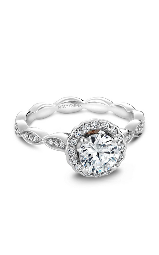 14K Rose Gold and 14K White Gold Floral Halo Round Engagement Ring