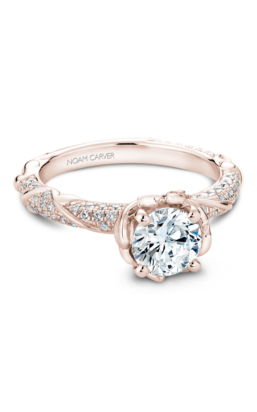 14K Rose Gold Floral Sidestone Round Engagement Ring