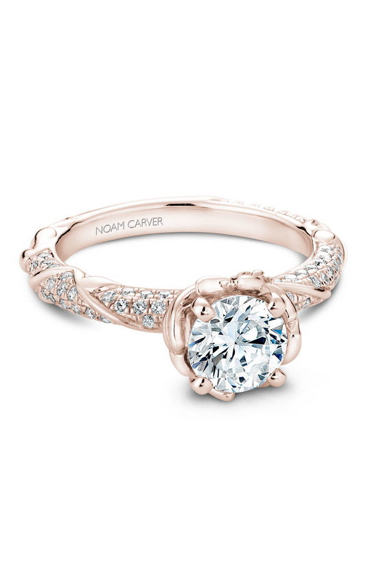 14K Rose Gold Floral Sidestone Round Engagement Ring