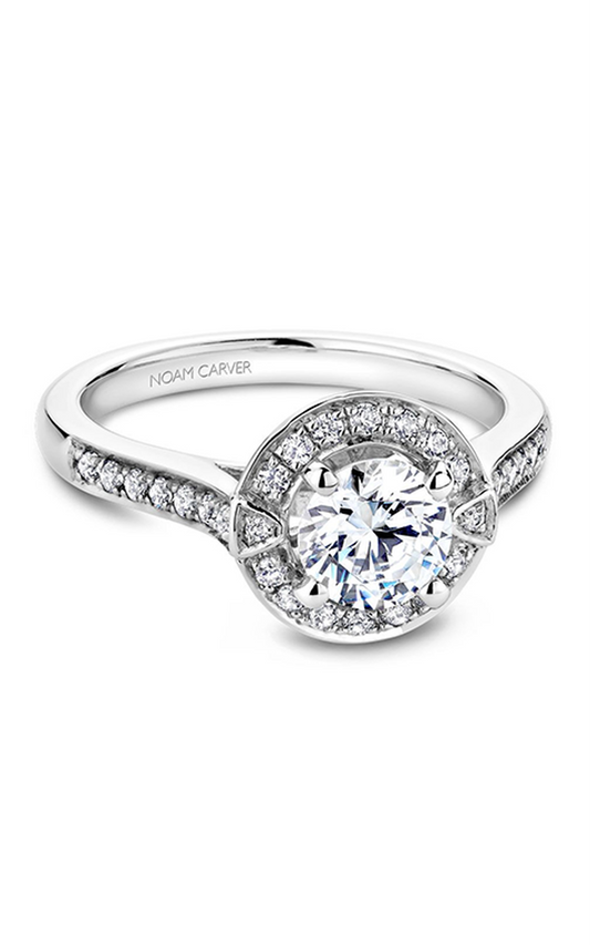 14K White Gold Floral Halo Round Engagement Ring