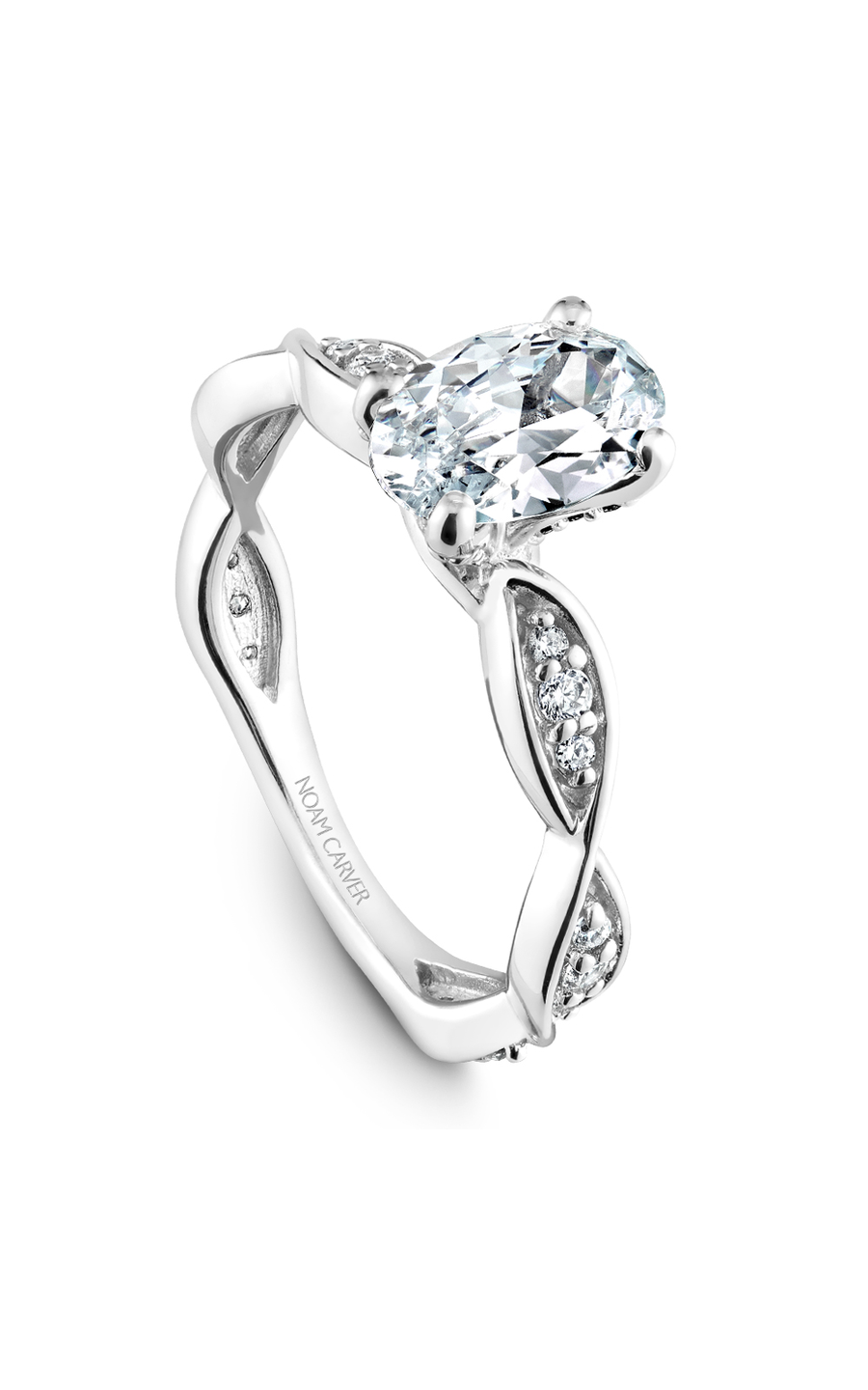 14K White Gold Floral Sidestone Oval Engagement Ring
