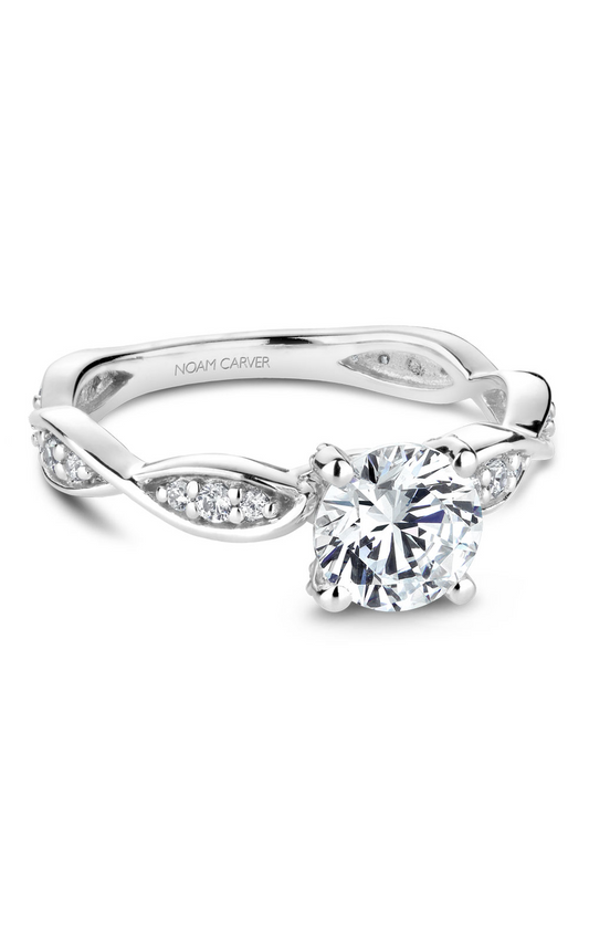 14K White Gold Floral Sidestone Round Engagement Ring