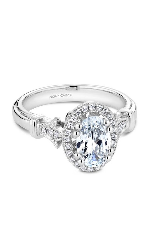 14K Rose Gold and 14K White Gold Floral Halo Oval Engagement Ring
