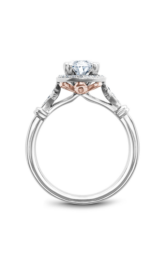 14K Rose Gold and 14K White Gold Floral Halo Oval Engagement Ring