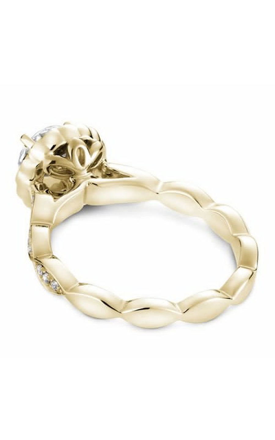 14K Yellow Gold Floral Halo Round Engagement Ring