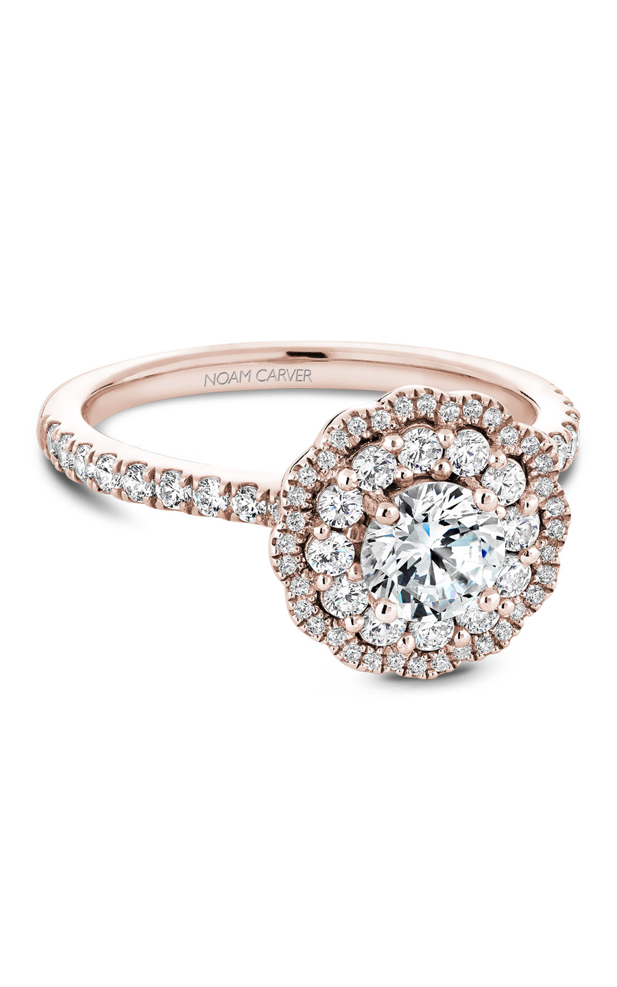 14K Rose Gold Floral Halo Round Engagement Ring