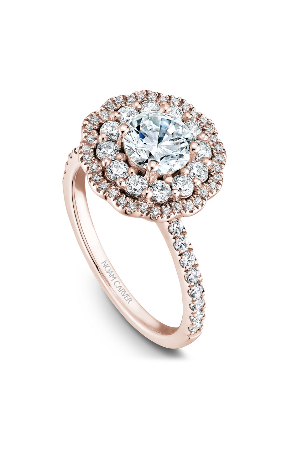 14K Rose Gold Floral Halo Round Engagement Ring