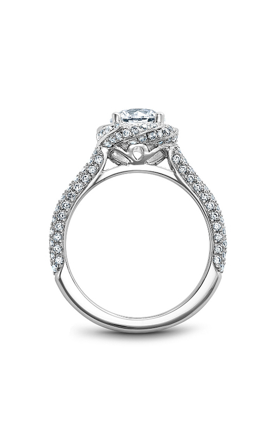 14K White Gold Floral Halo Round Engagement Ring