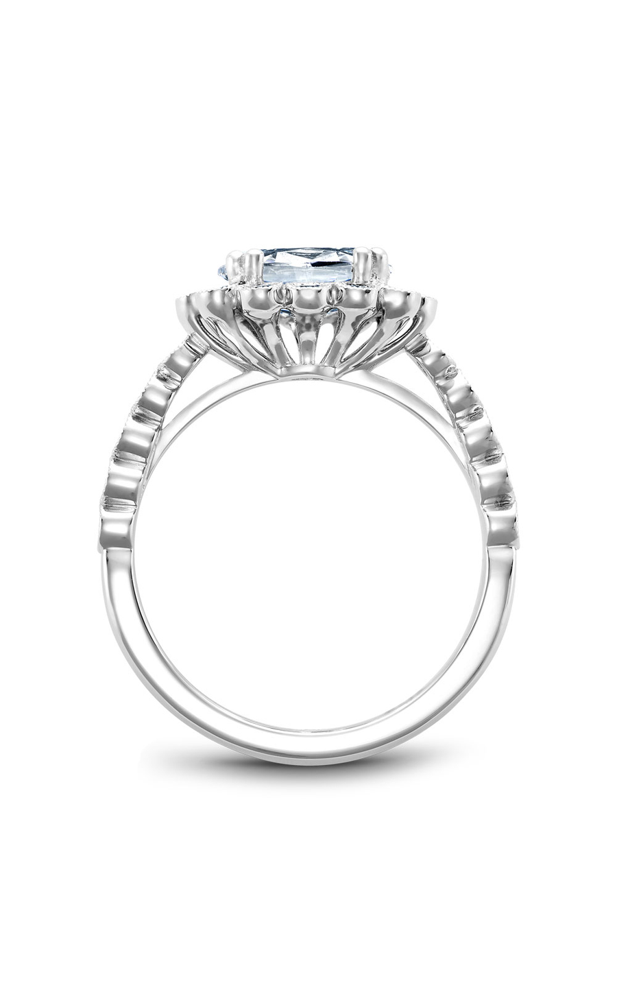 14K White Gold Floral Halo Oval Engagement Ring
