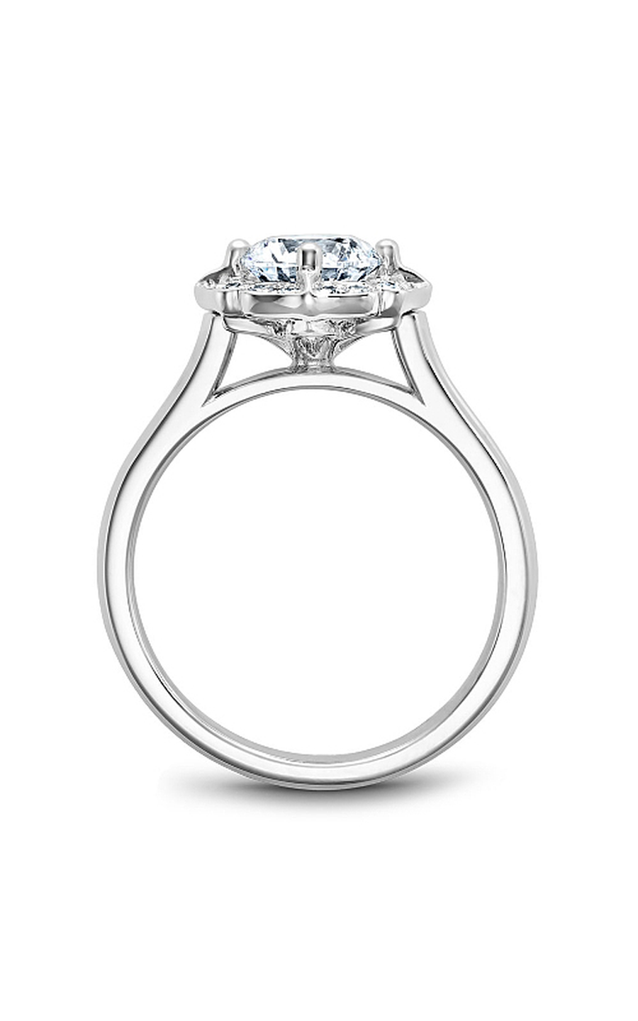 14K White Gold Floral Halo Round Engagement Ring