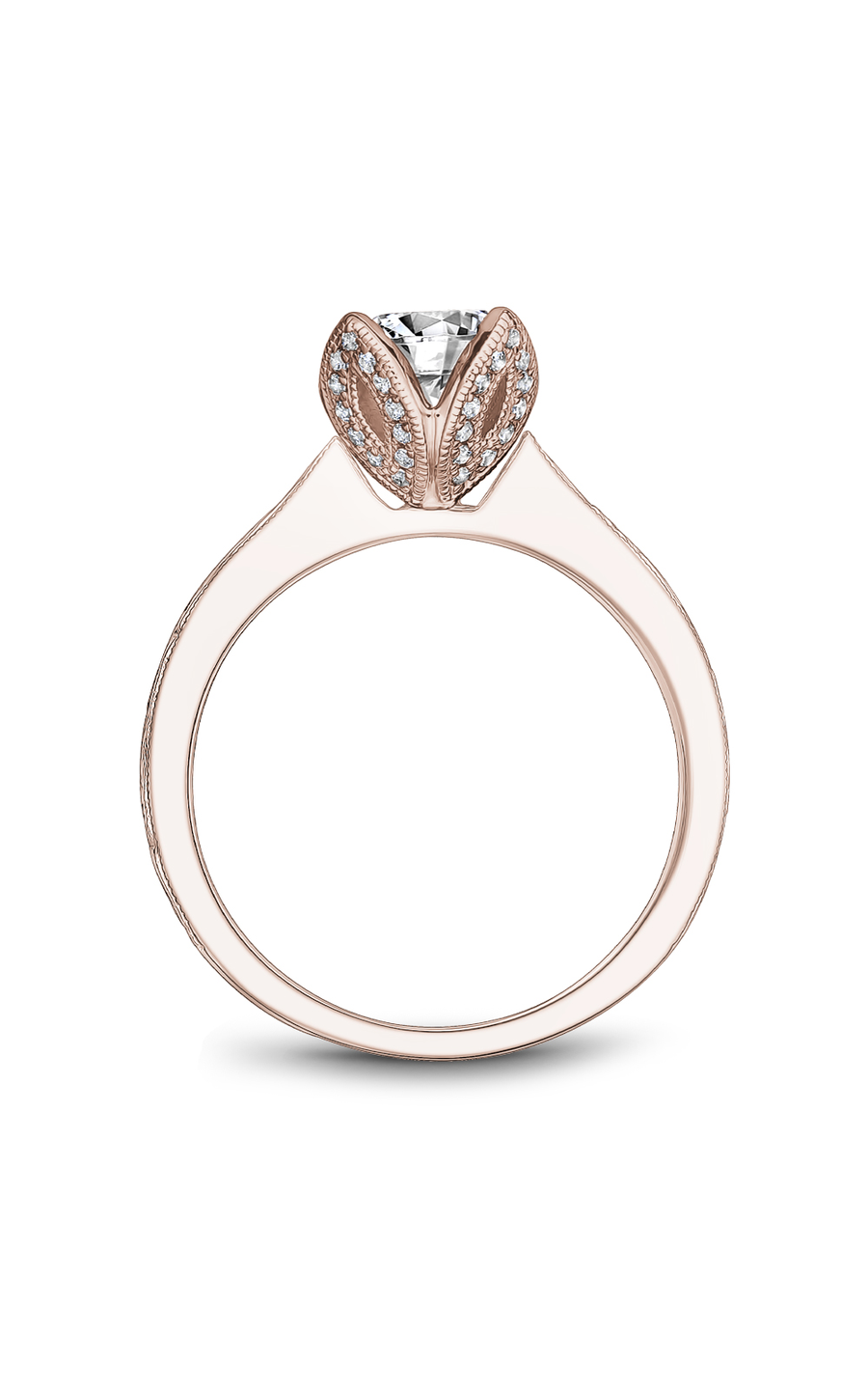 14K Rose Gold Floral Solitaire Round Engagement Ring