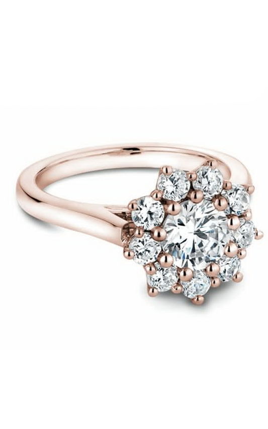 14K Rose Gold Floral Halo Round Engagement Ring