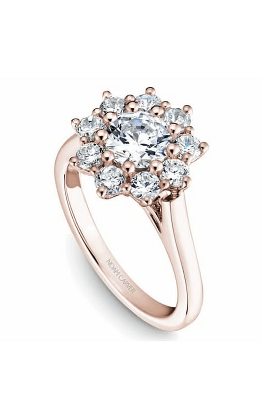 14K Rose Gold Floral Halo Round Engagement Ring