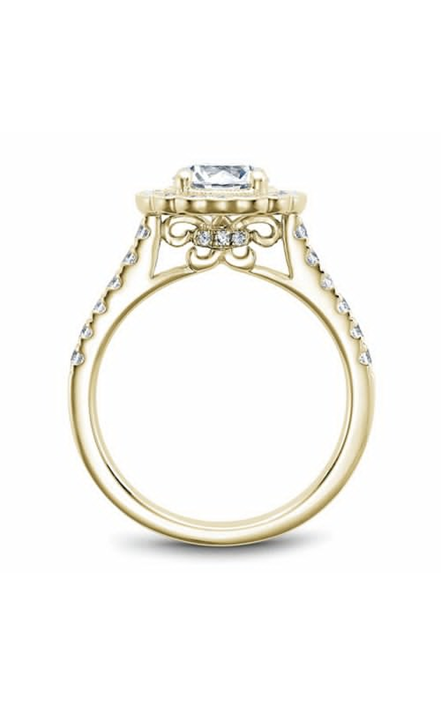 14K Yellow Gold Floral Halo Round Engagement Ring