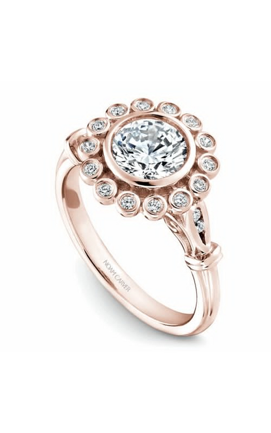 14K Rose Gold Floral Halo Round Engagement Ring