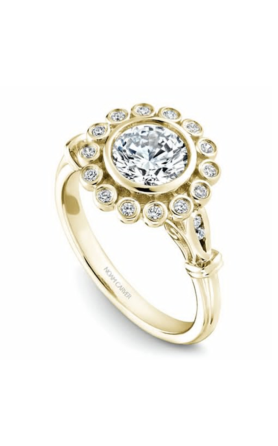 14K Yellow Gold Floral Halo Round Engagement Ring