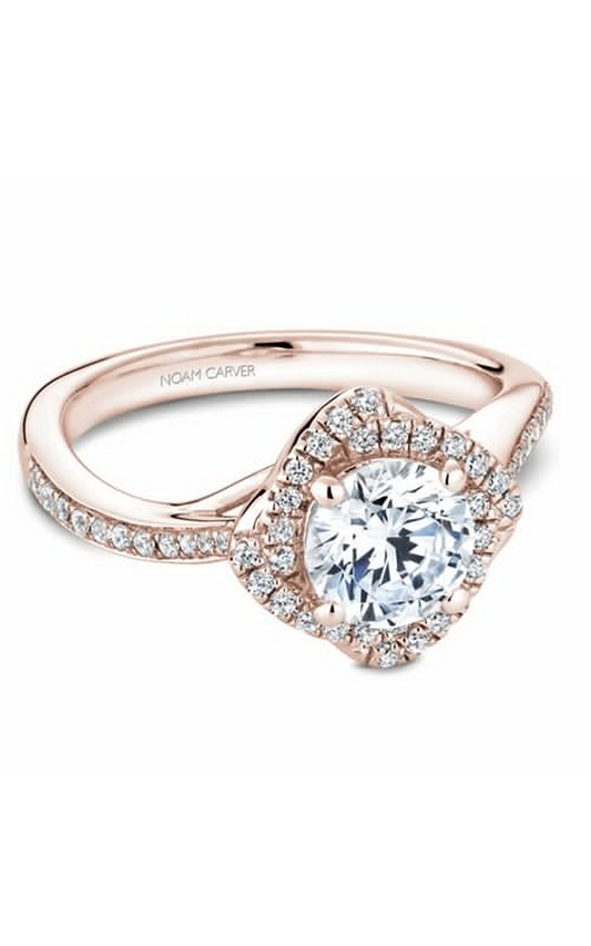 14K Rose Gold Floral Halo Round Engagement Ring