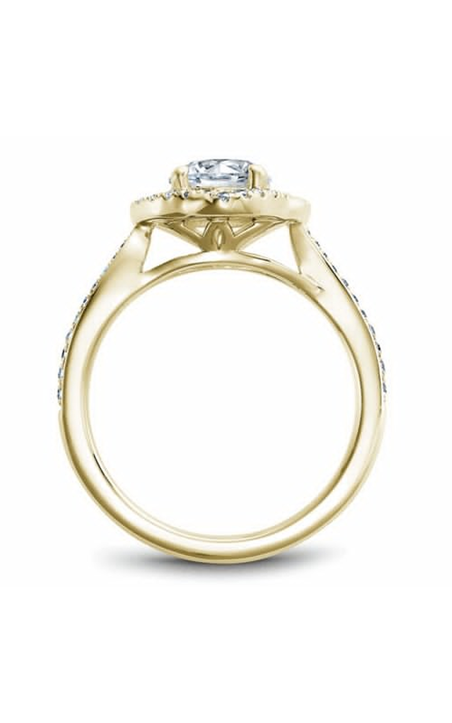 14K Yellow Gold Floral Halo Round Engagement Ring