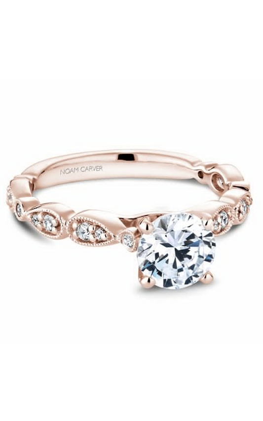 14K Rose Gold Floral Sidestone Round Engagement Ring