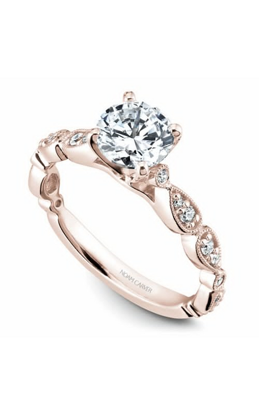 14K Rose Gold Floral Sidestone Round Engagement Ring
