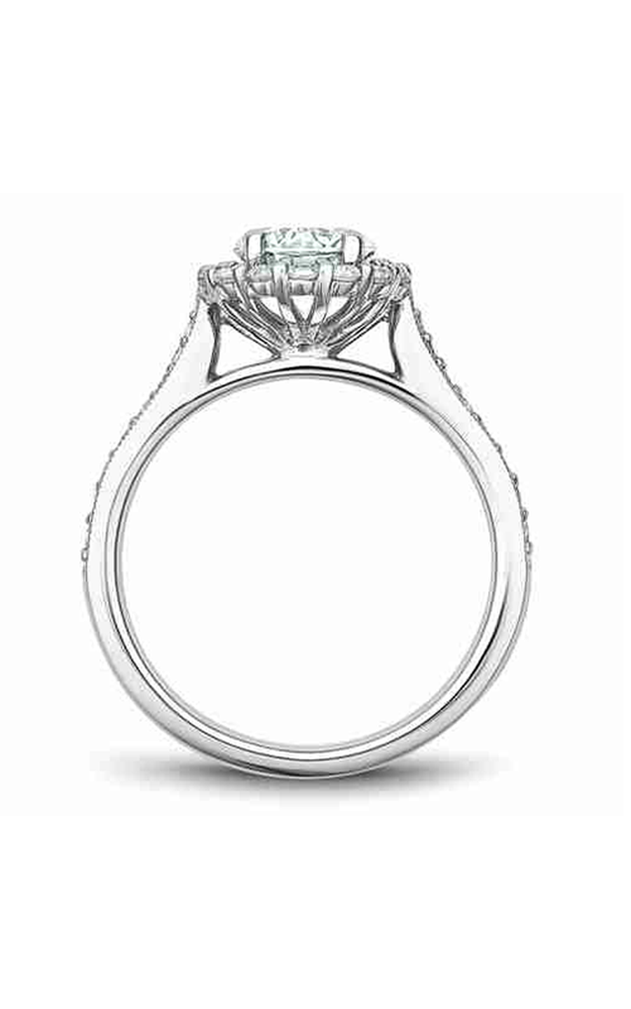 14K White Gold Floral Halo Round Engagement Ring