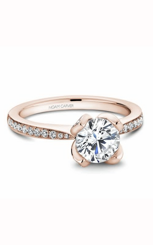 18K Rose Gold Floral Sidestone Round Engagement Ring