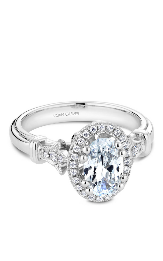 18K Rose Gold and 18K White Gold Floral Halo Oval Engagement Ring