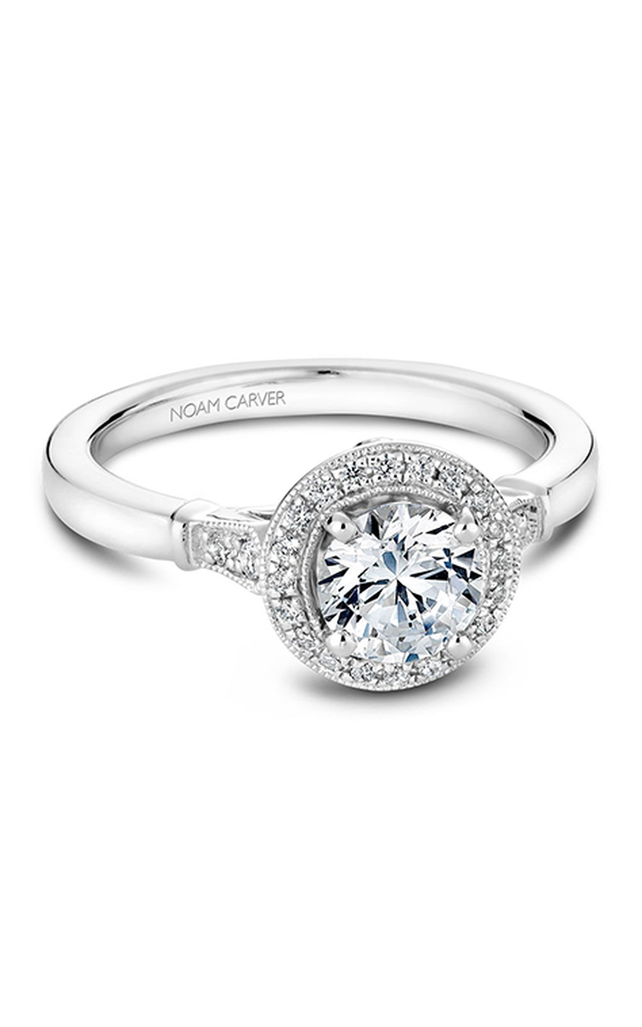 18K White Gold Floral Halo Round Engagement Ring