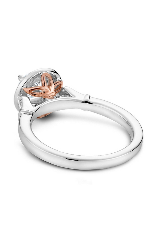 18K White Gold Floral Halo Round Engagement Ring