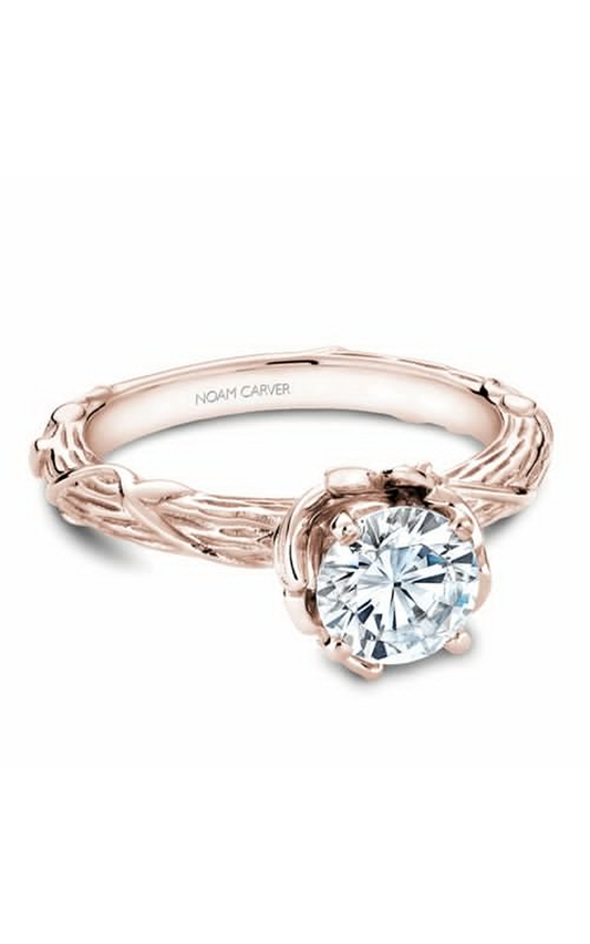 18K Rose Gold Floral Solitaire Round Engagement Ring